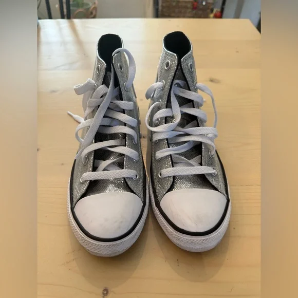 Converse Kids Glittery Silver High-Tops - Picture 3 of 5